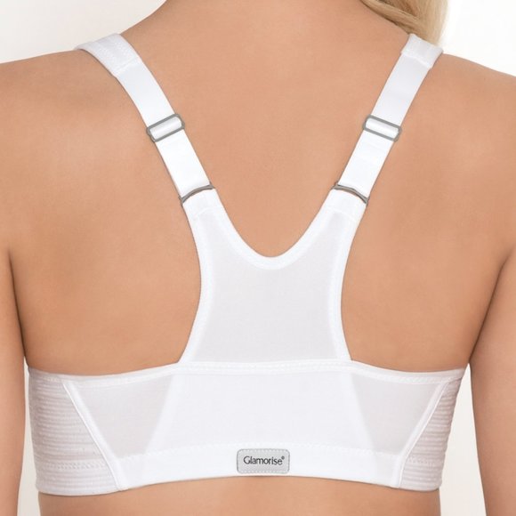 Glamorise SPORT Bra 32G (HIGH-IMPACT) Wicks (RACERBACK) T-Back Zip-Up White NEW - Picture 5 of 16
